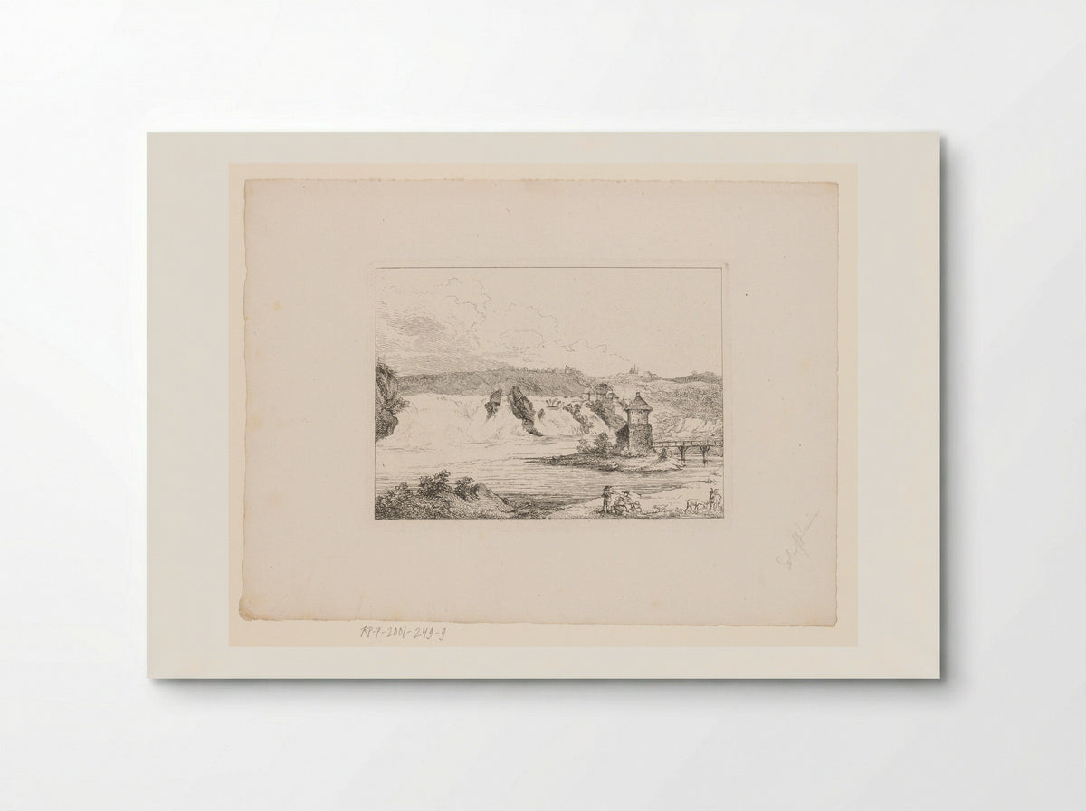 Landschap met brede waterval bij een toren - Marie Anna Fischer - Poster
