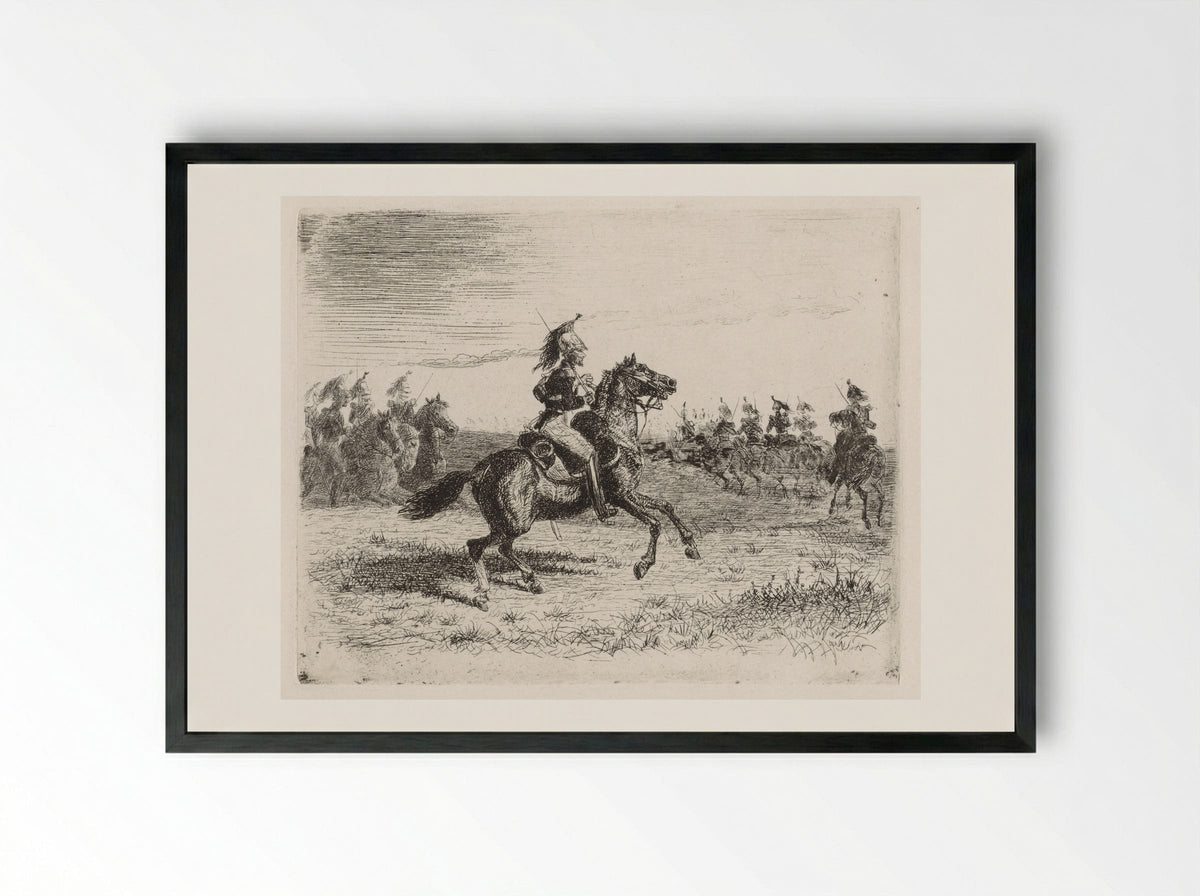 Landschap met cavaleristen - Cornelis Albertus Johannes Schermer - Framed Print Black