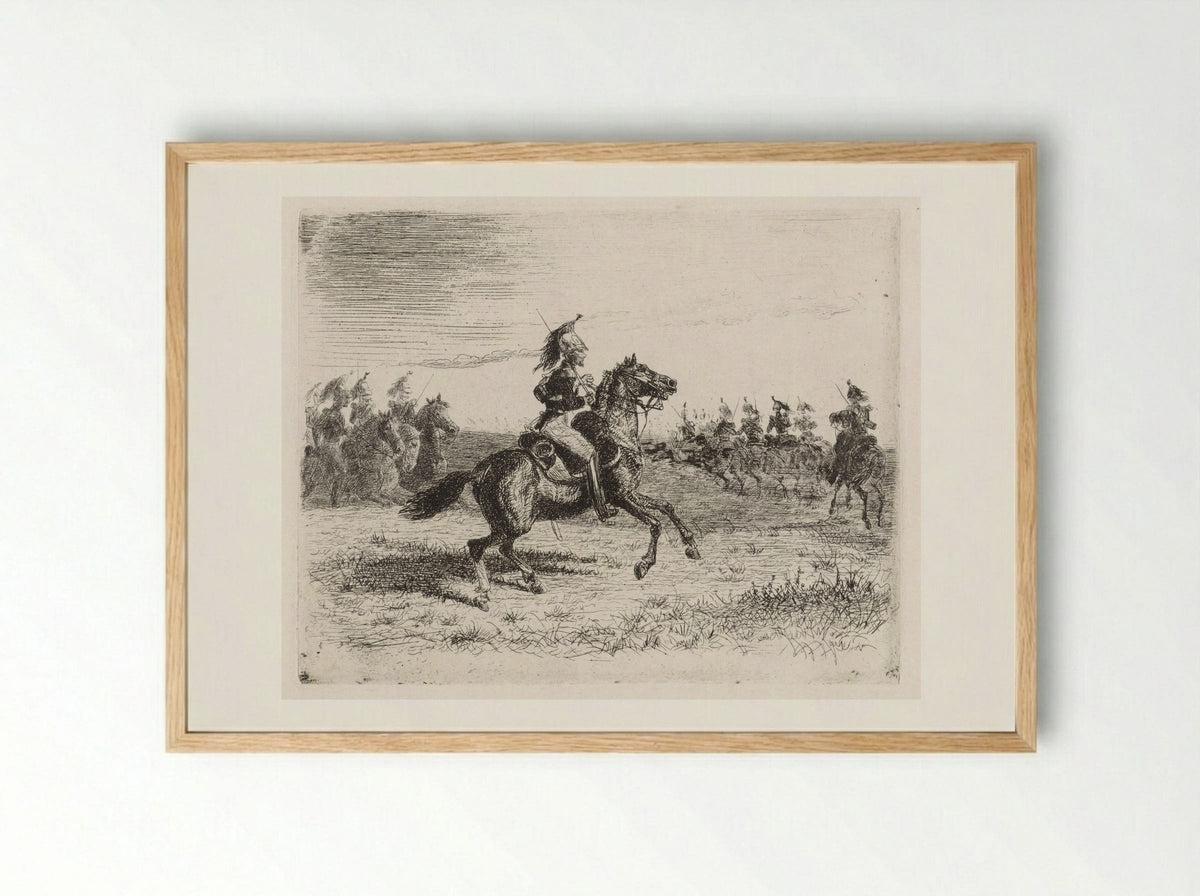 Landschap met cavaleristen - Cornelis Albertus Johannes Schermer - Framed Print Wood