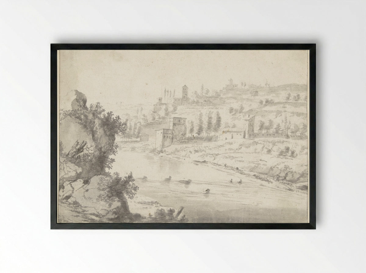 Landschap met de Rhônevallei bij Vienne - Jan Worst - Framed Print Black