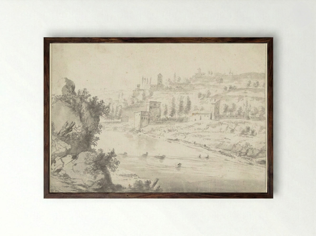 Landschap met de Rhônevallei bij Vienne - Jan Worst - Framed Print Dark Wood