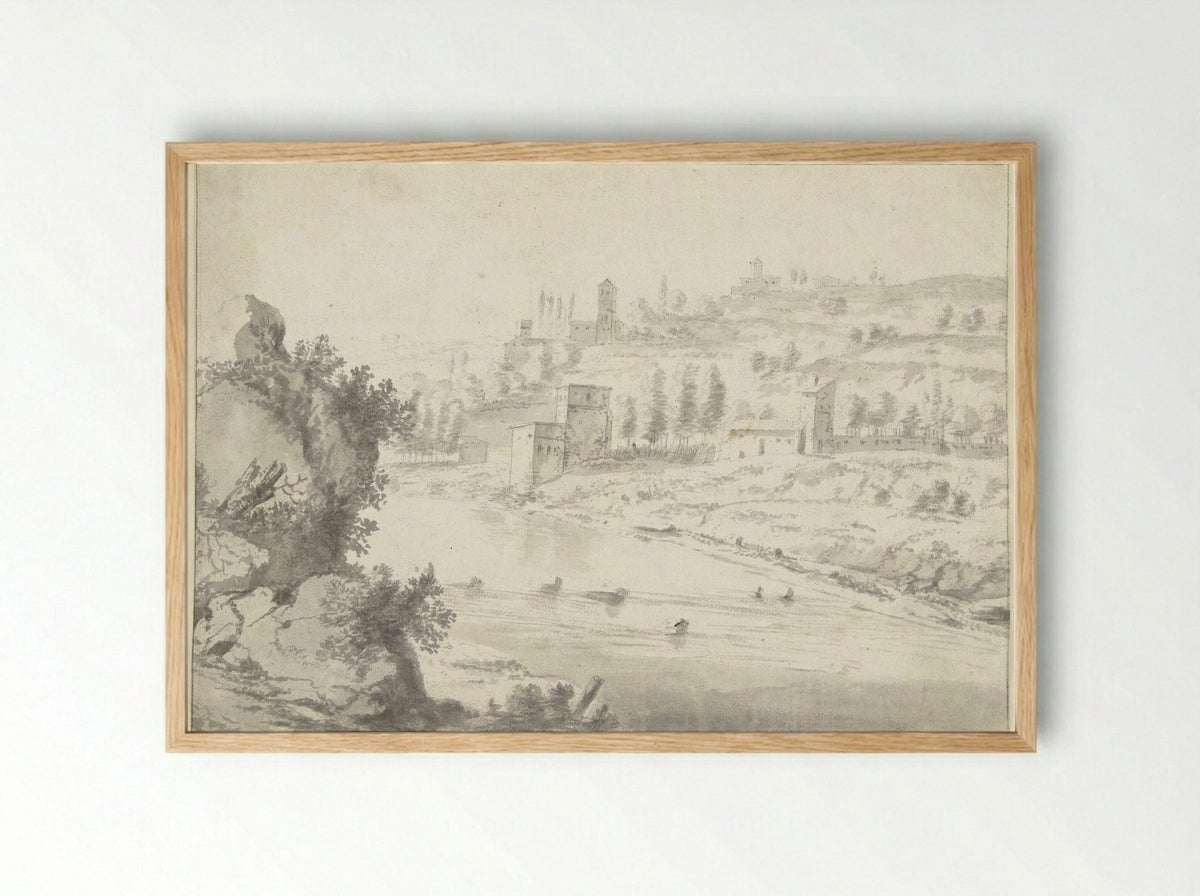 Landschap met de Rhônevallei bij Vienne - Jan Worst - Framed Print Wood