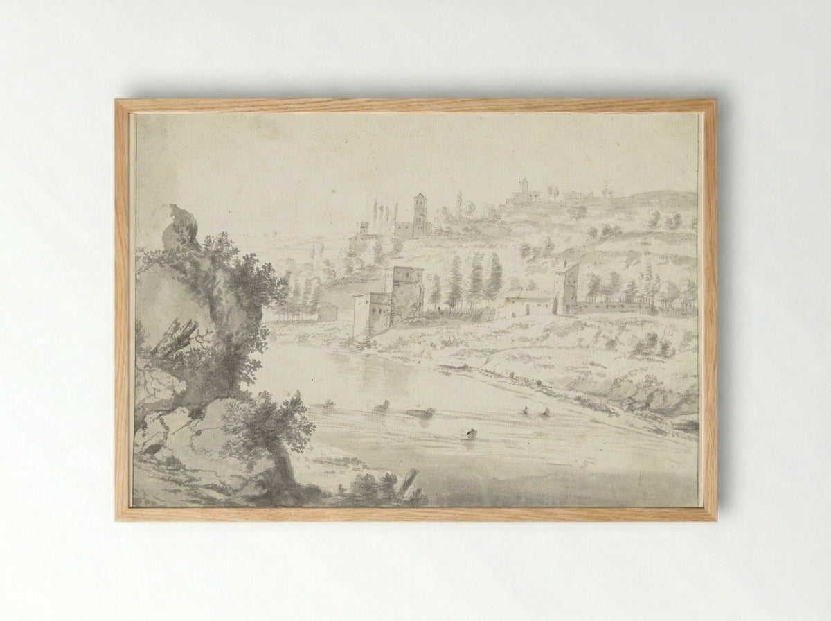 Landschap met de Rhônevallei bij Vienne - Jan Worst - Framed Print Wood
