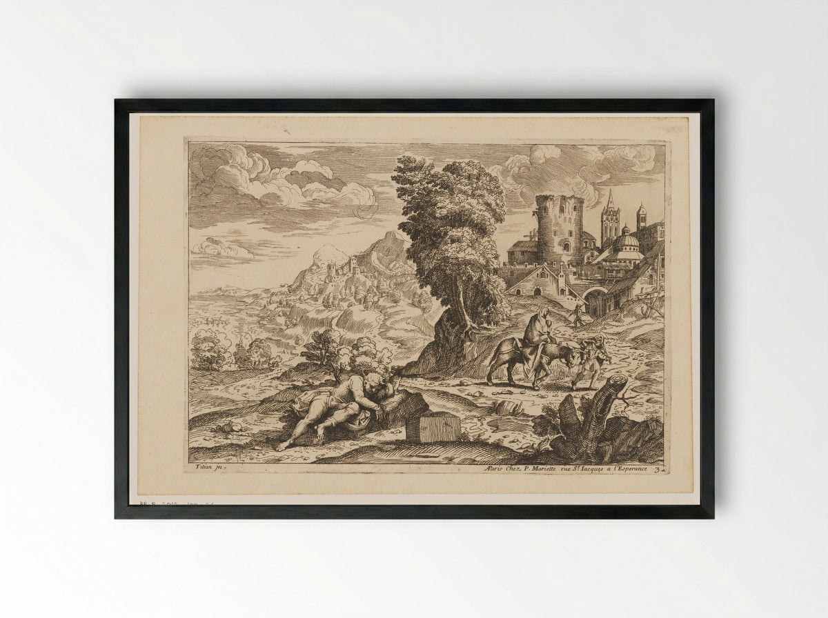 Landschap met de vlucht naar Egypte - Moise Jean Baptiste Fouard - Framed Print Black