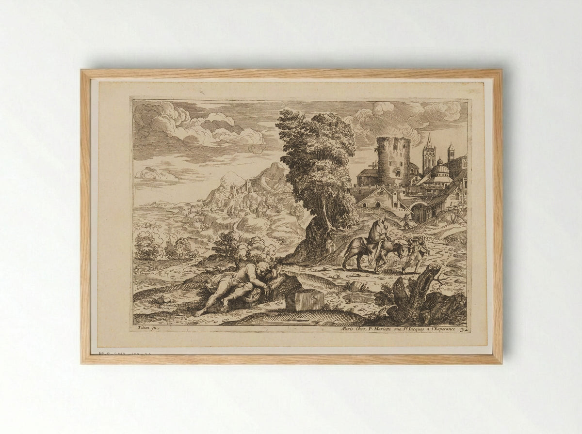 Landschap met de vlucht naar Egypte - Moise Jean Baptiste Fouard - Framed Print Wood
