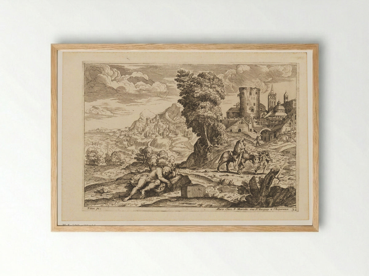 Landschap met de vlucht naar Egypte - Moise Jean Baptiste Fouard - Framed Print Wood