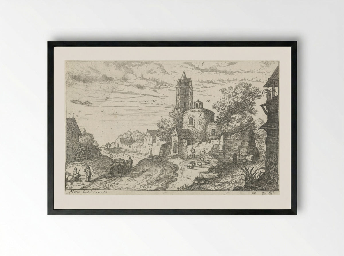 Landschap met dorpsstraat - Aegidius Sadeler (II) - Framed Print Black