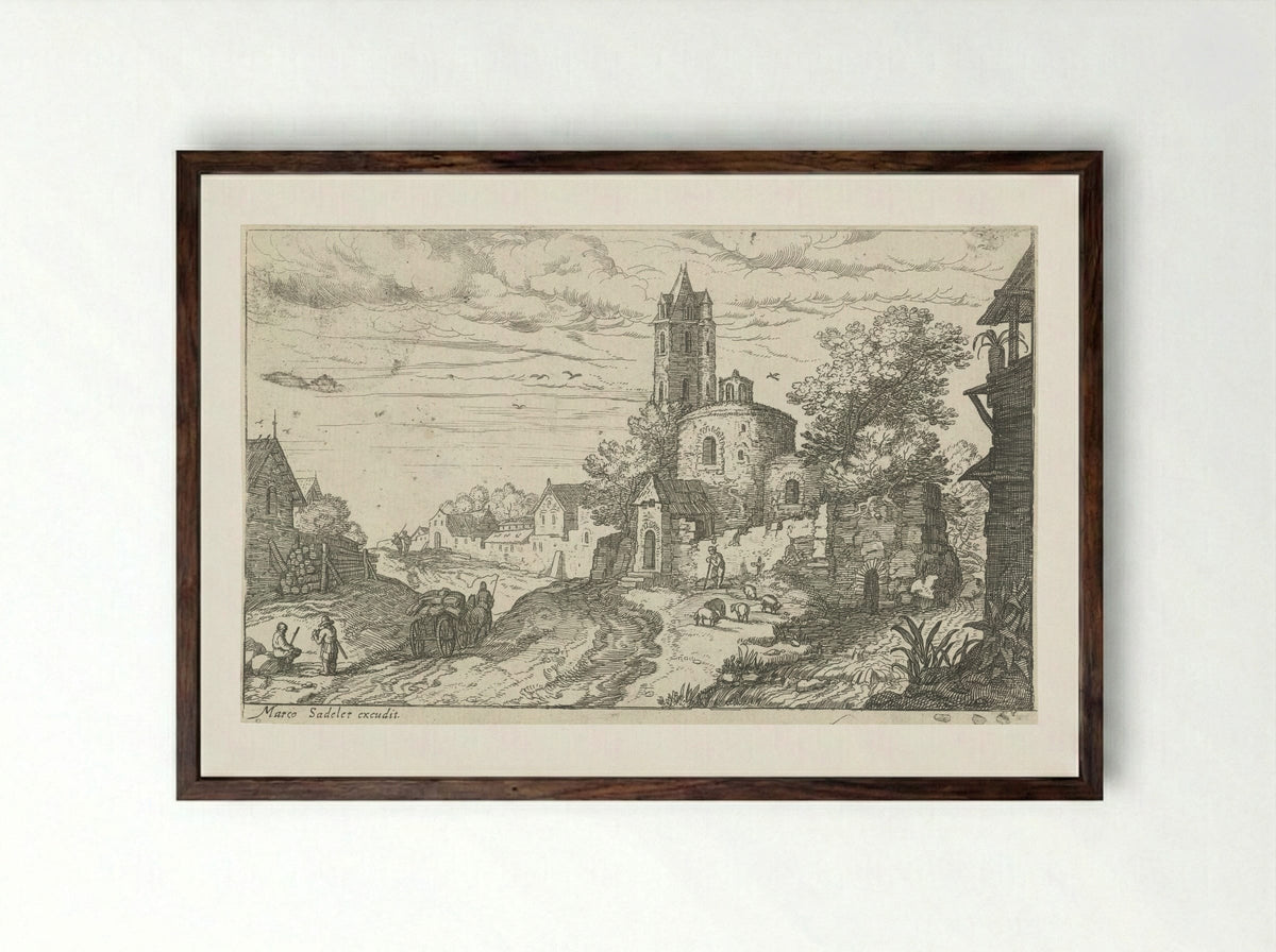 Landschap met dorpsstraat - Aegidius Sadeler (II) - Framed Print Dark Wood