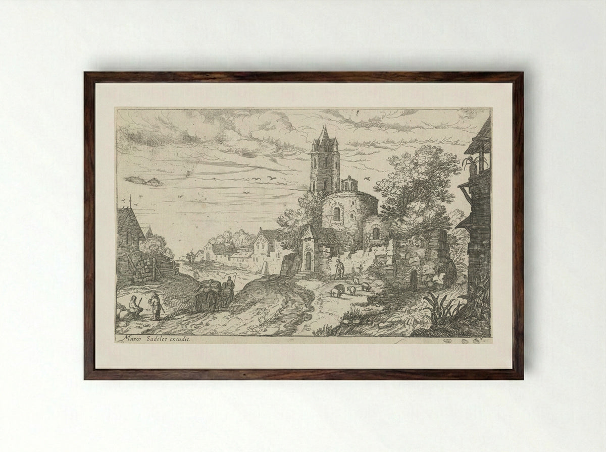 Landschap met dorpsstraat - Aegidius Sadeler (II) - Framed Print Dark Wood