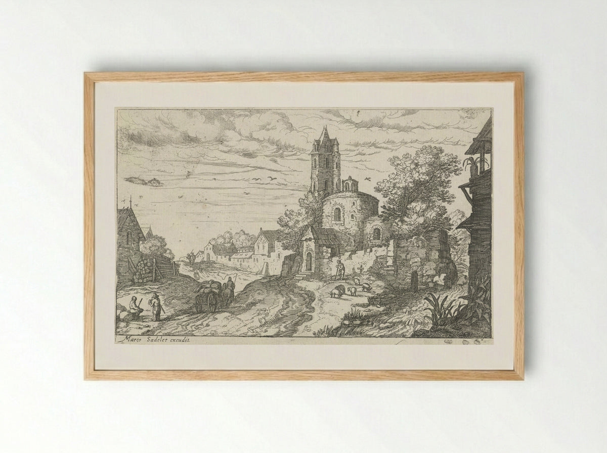 Landschap met dorpsstraat - Aegidius Sadeler (II) - Framed Print Wood