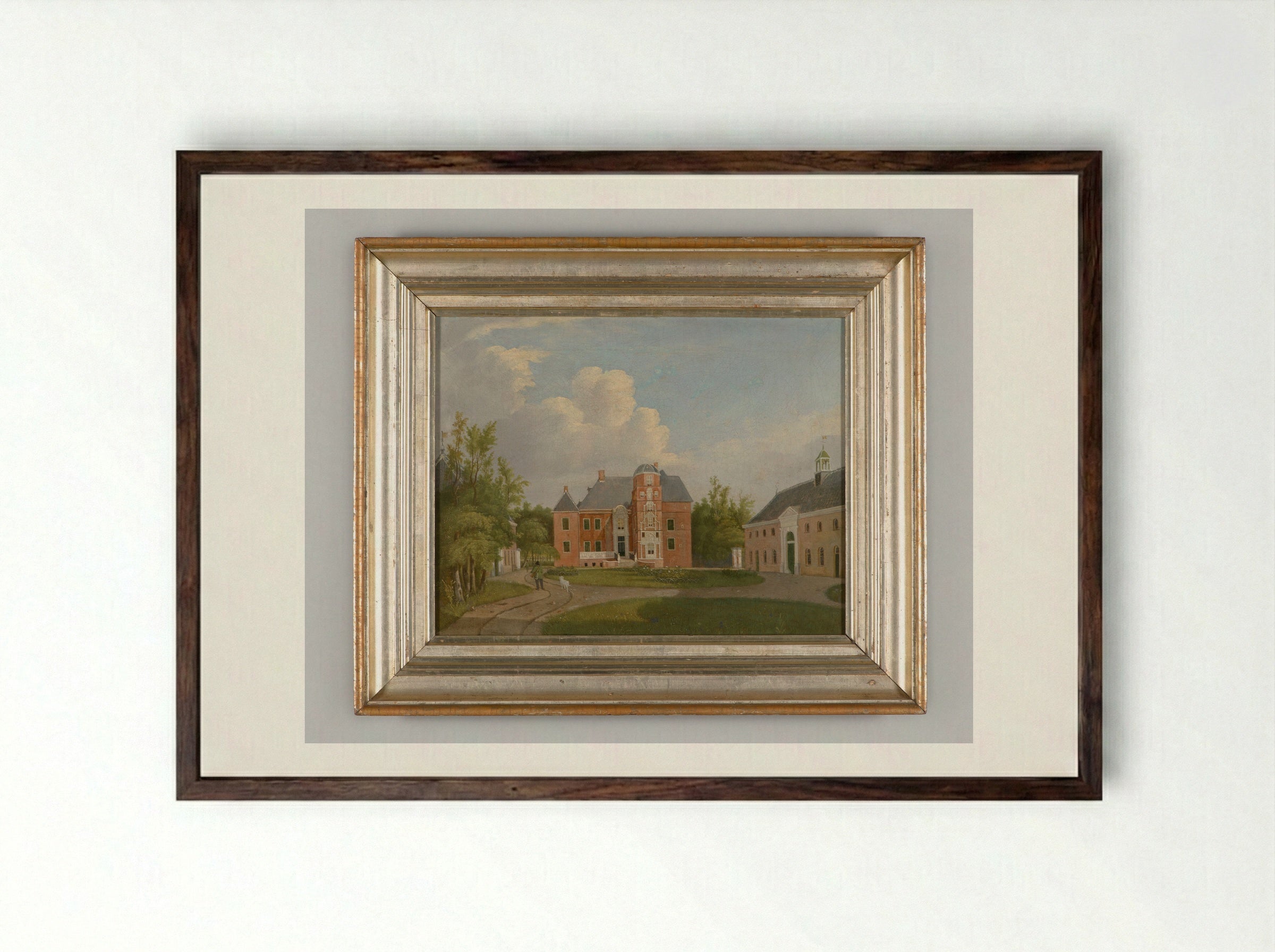 Landschap met drie boerderijen - Gerrit Hulseboom - Framed Print Dark Wood