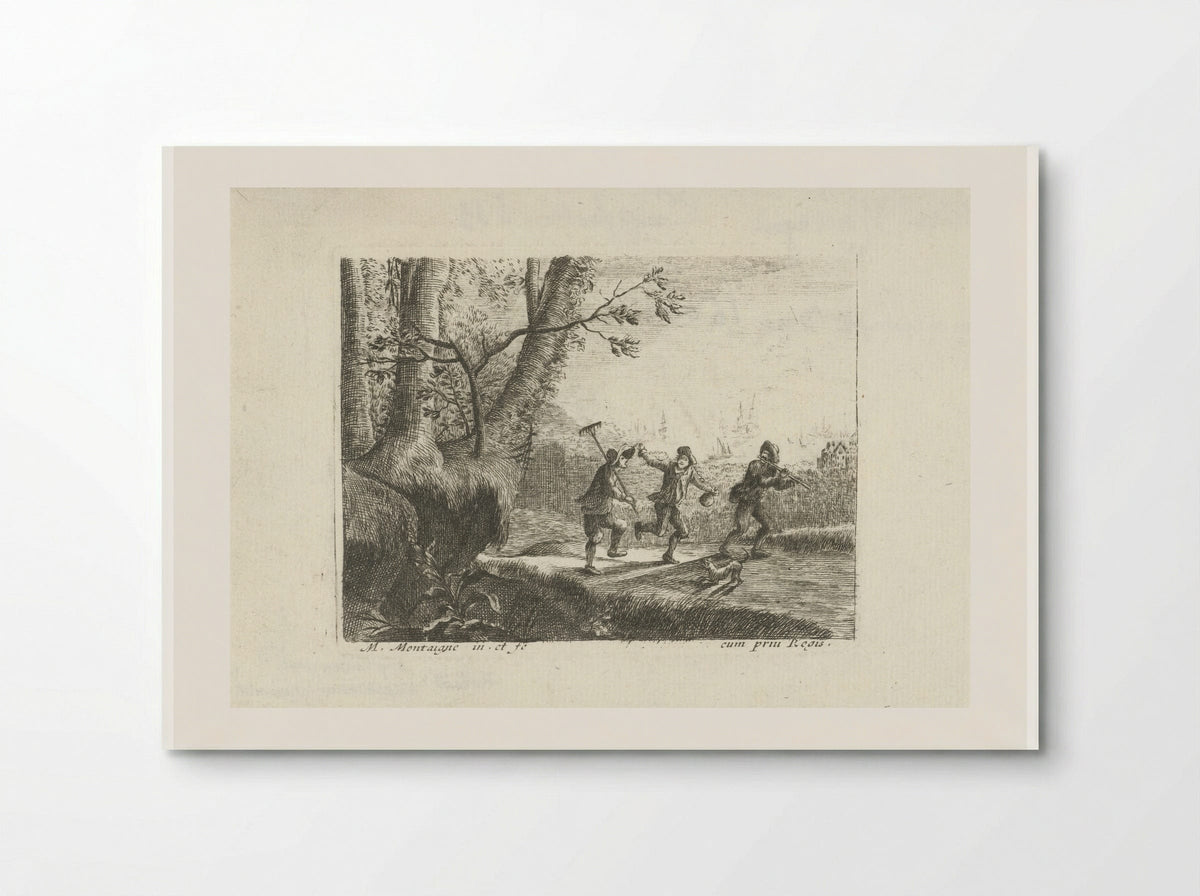 Landschap met drie dansende boeren - Jean Morin - Poster