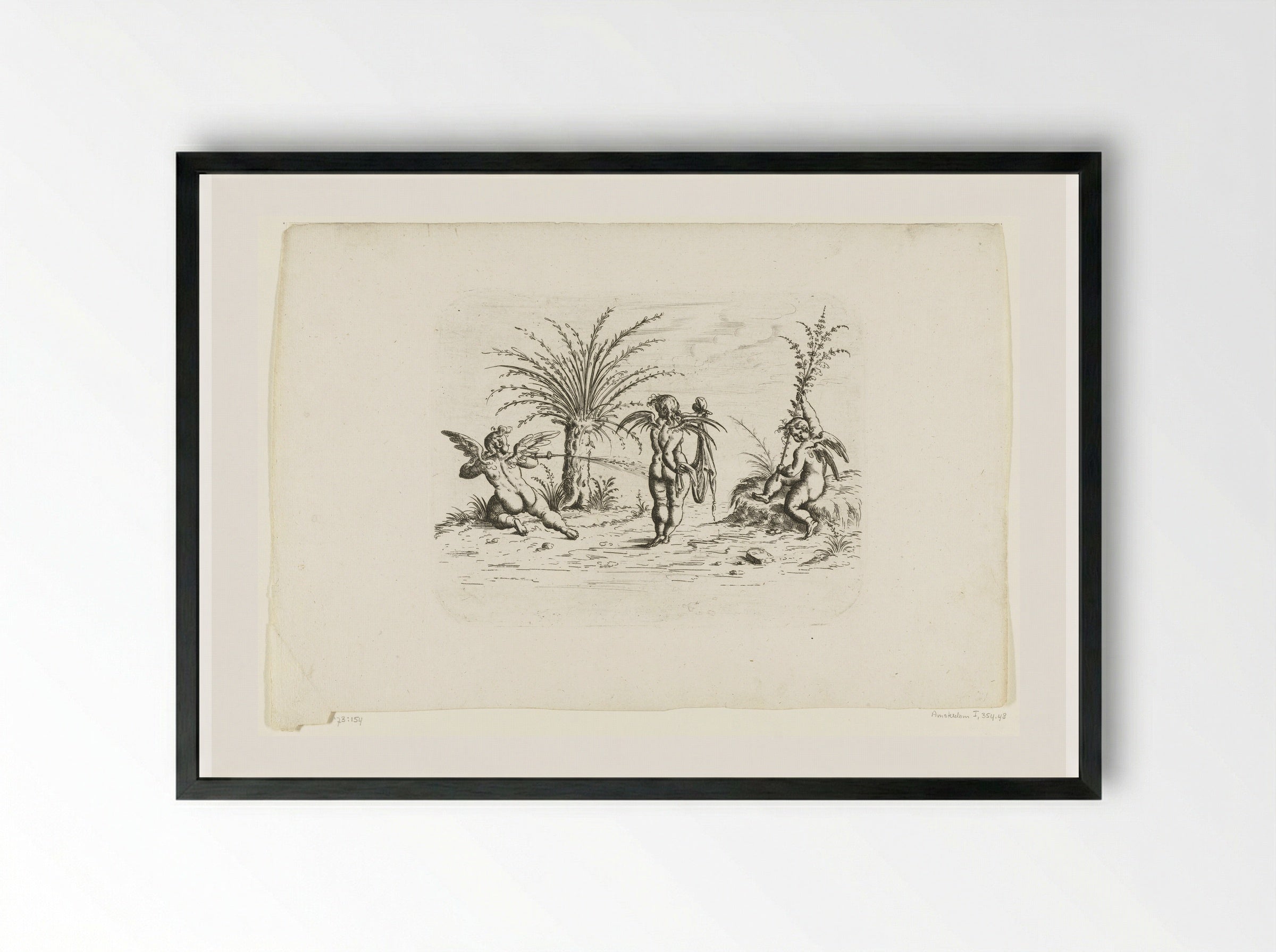 Landschap met drie putti - Christoph Jamnitzer - Framed Print Black