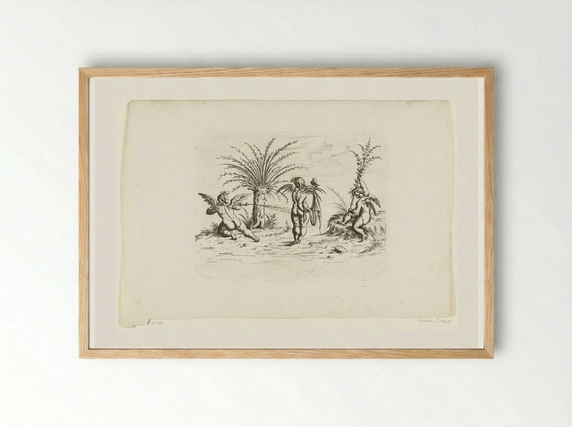 Landschap met drie putti - Christoph Jamnitzer - Framed Print Wood