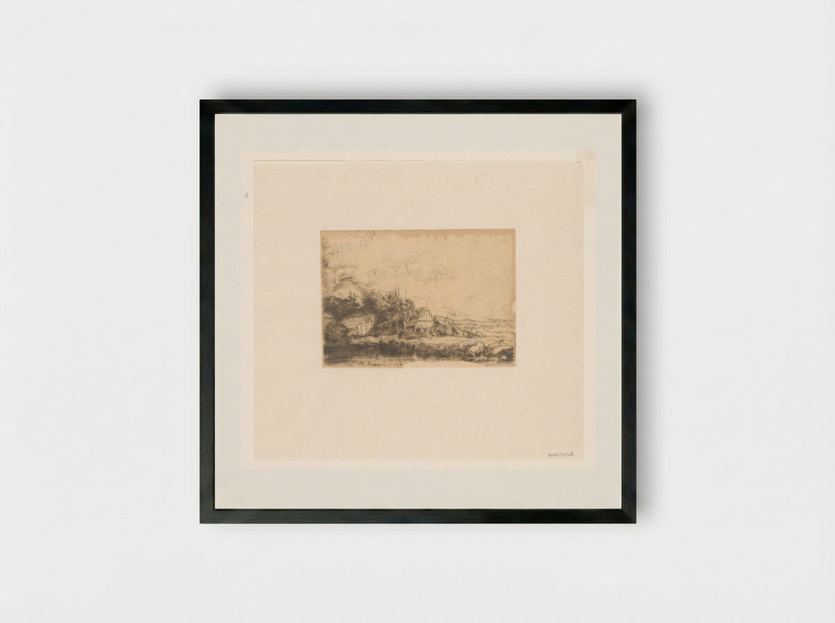 Landschap met drinkende koe - John Smith of Chichester - Framed Print Black