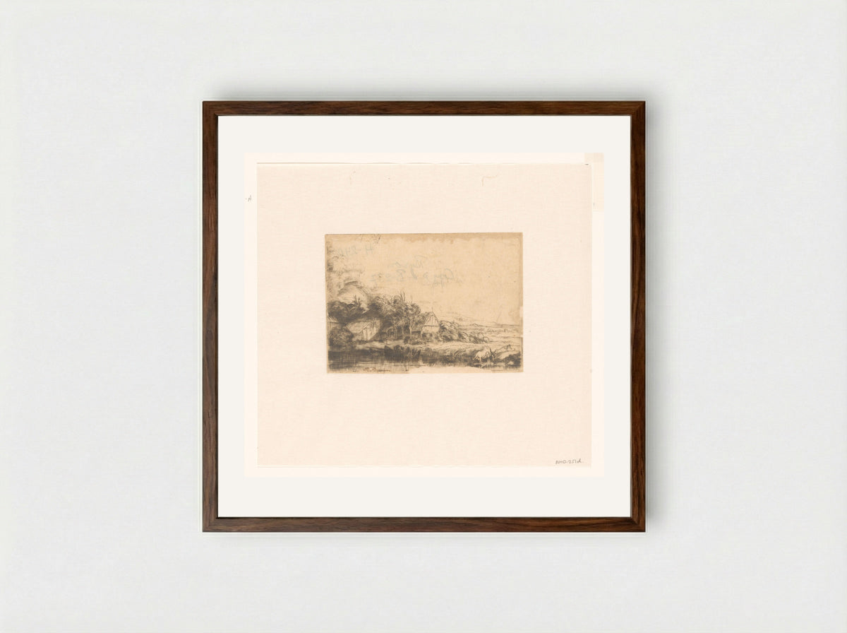 Landschap met drinkende koe - John Smith of Chichester - Framed Print Dark Wood