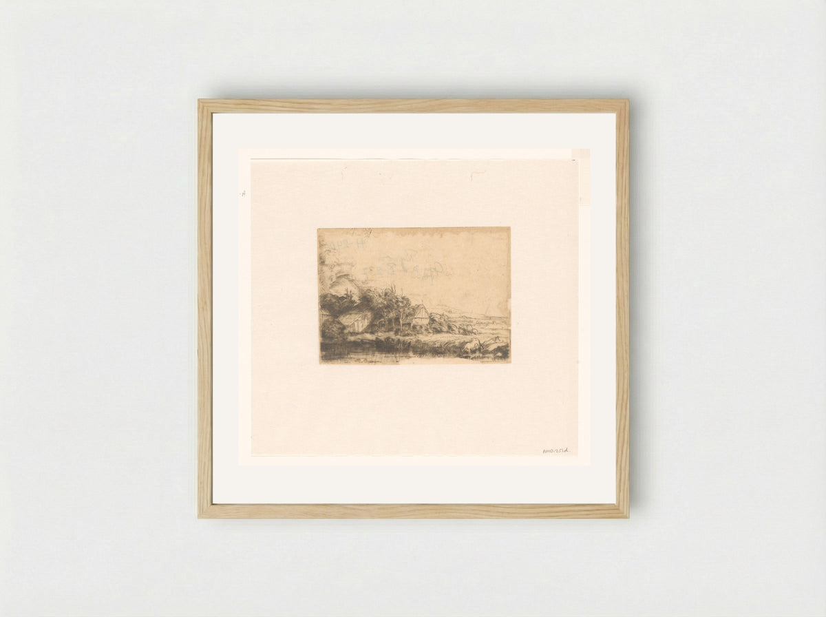 Landschap met drinkende koe - John Smith of Chichester - Framed Print Wood