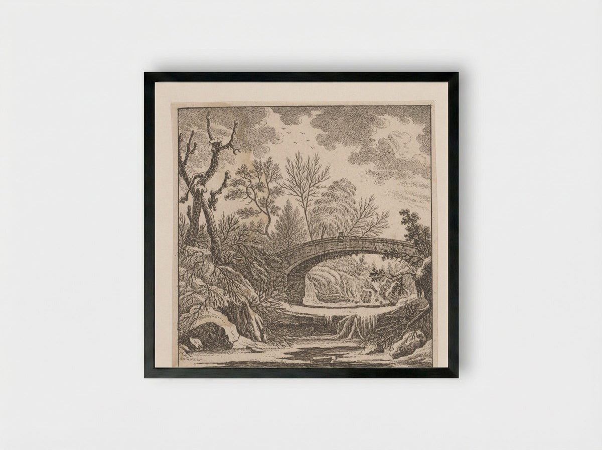 Landschap met een brug over een bevroren beek - Johann Caspar Ulinger - Framed Print Black