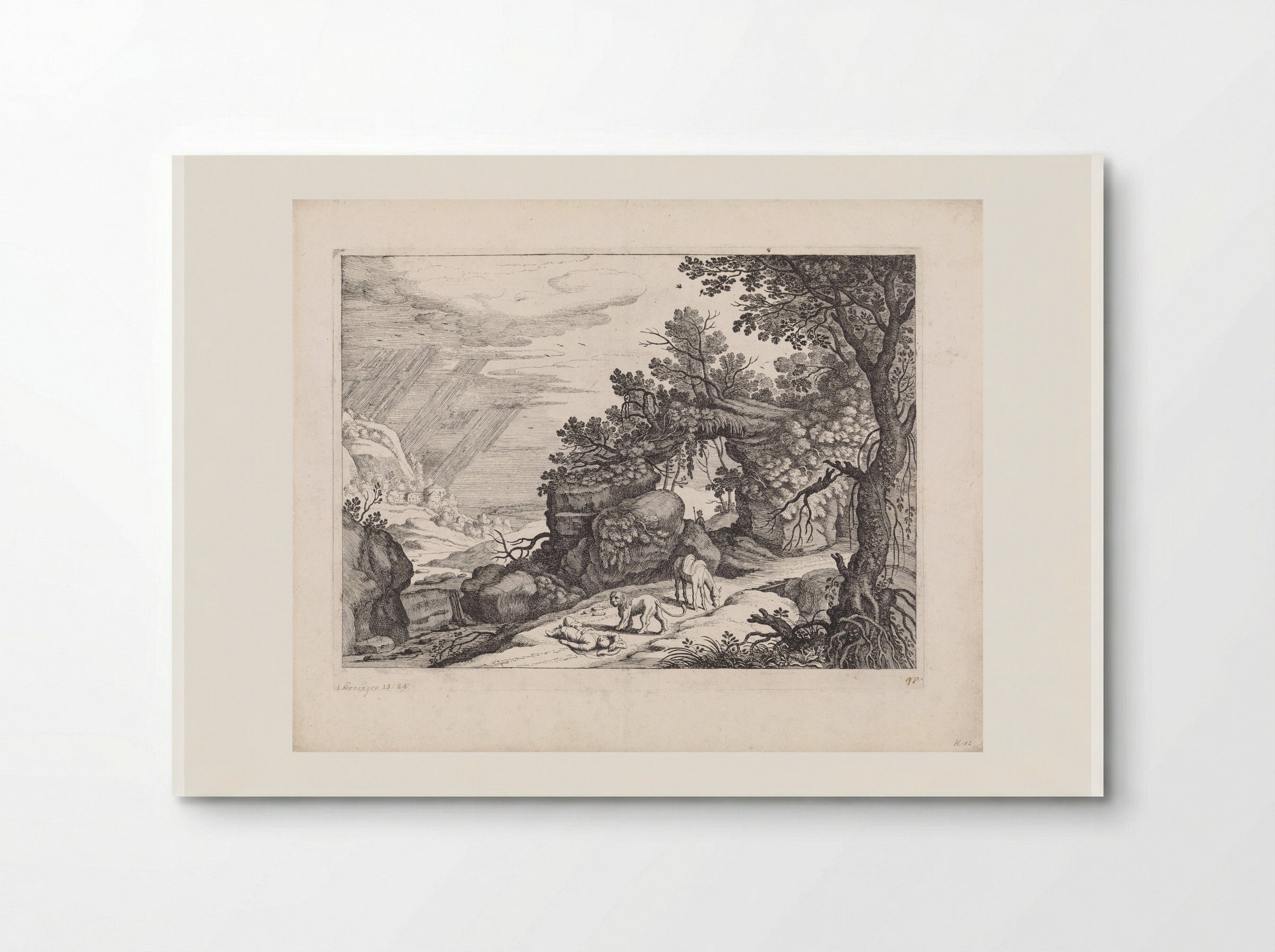 Landschap met een dode godsman, leeuw en ezel - Guilliam van Nieulandt (II) - Poster