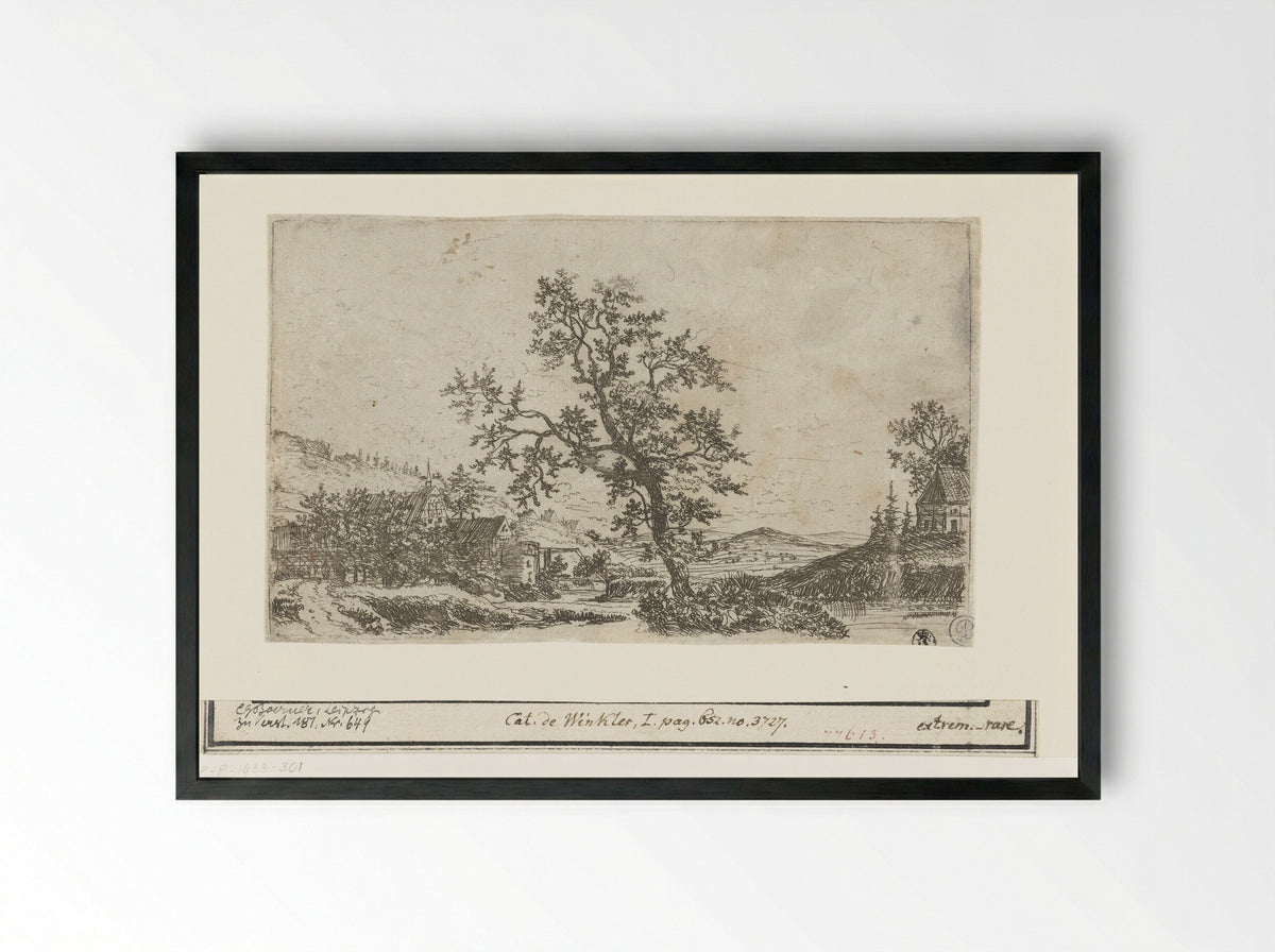 Landschap met een dorp bij een rivier - Jan Ruyscher - Framed Print Black