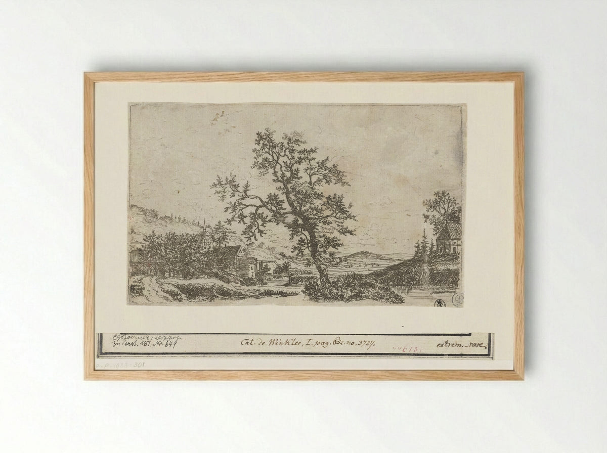 Landschap met een dorp bij een rivier - Jan Ruyscher - Framed Print Wood