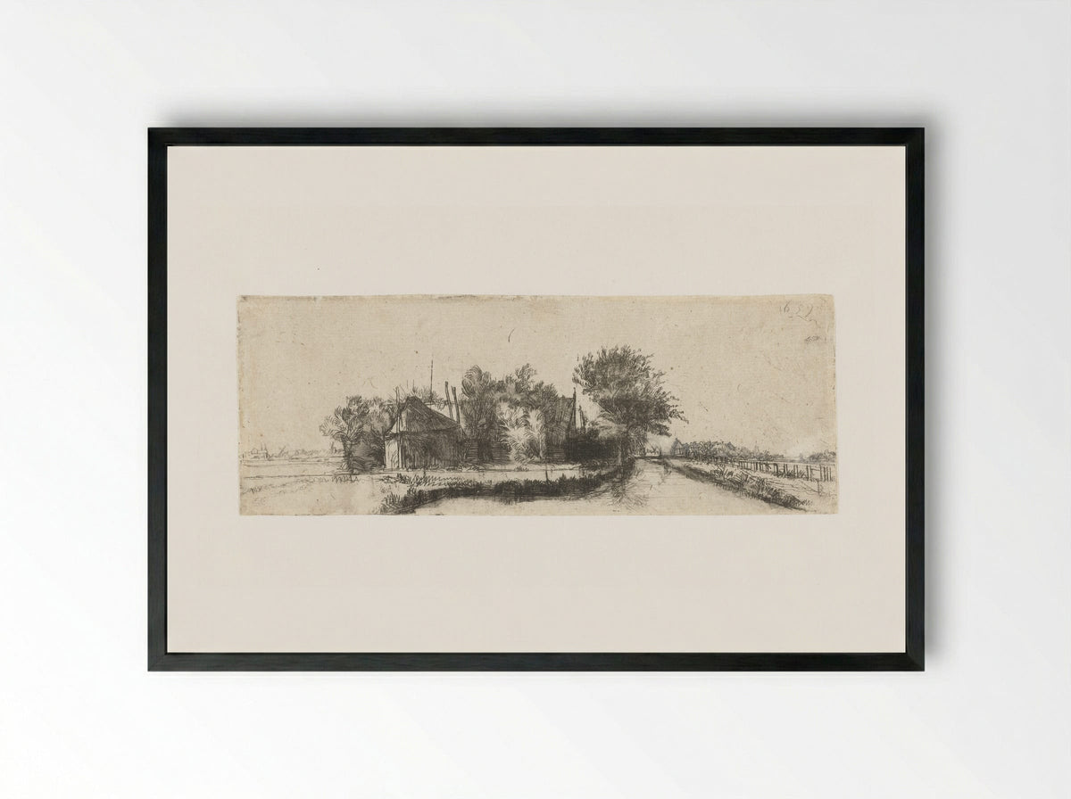 Landschap met een kanaal en hek - Pieter de With - Framed Print Black