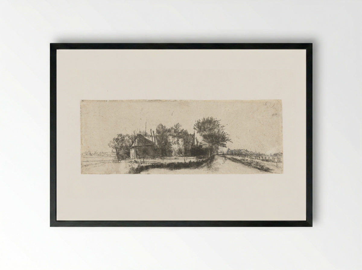 Landschap met een kanaal en hek - Pieter de With - Framed Print Black