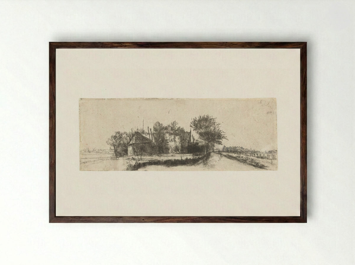 Landschap met een kanaal en hek - Pieter de With - Framed Print Dark Wood