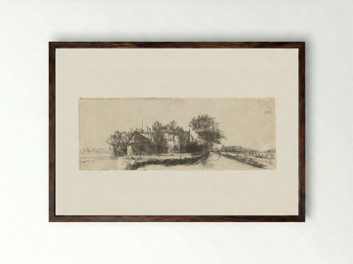 Landschap met een kanaal en hek - Pieter de With - Framed Print Dark Wood
