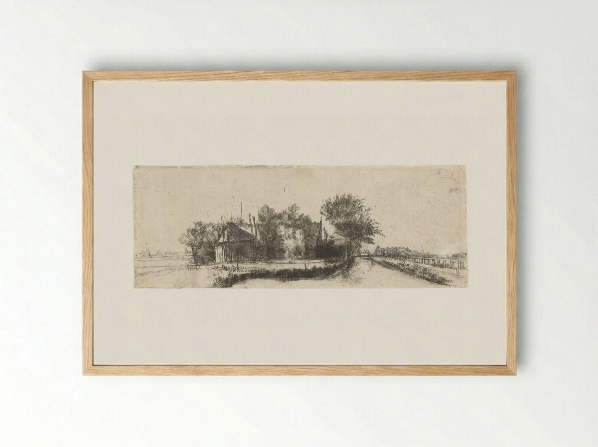 Landschap met een kanaal en hek - Pieter de With - Framed Print Wood