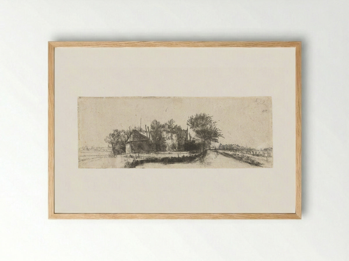 Landschap met een kanaal en hek - Pieter de With - Framed Print Wood