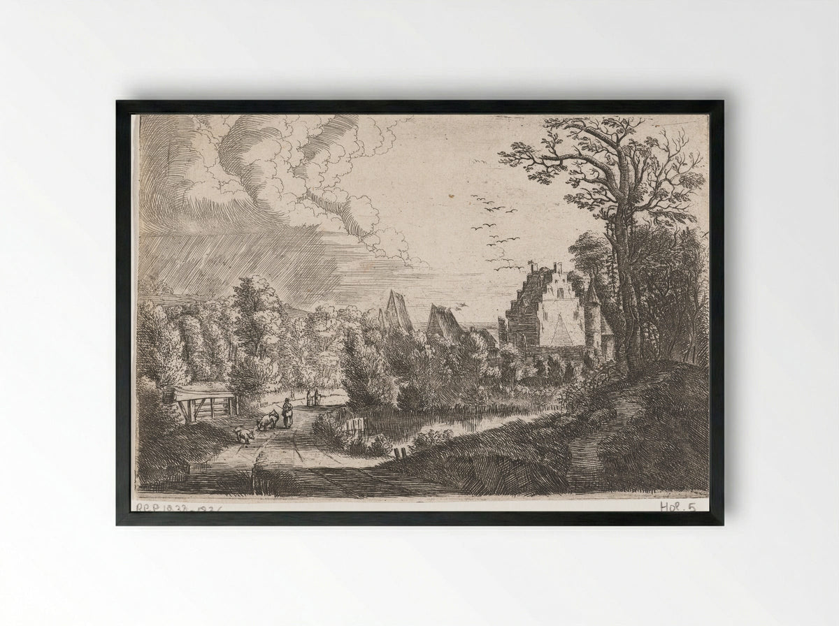 Landschap met een kasteel - Jean Baptiste Bonnecroy - Framed Print Black