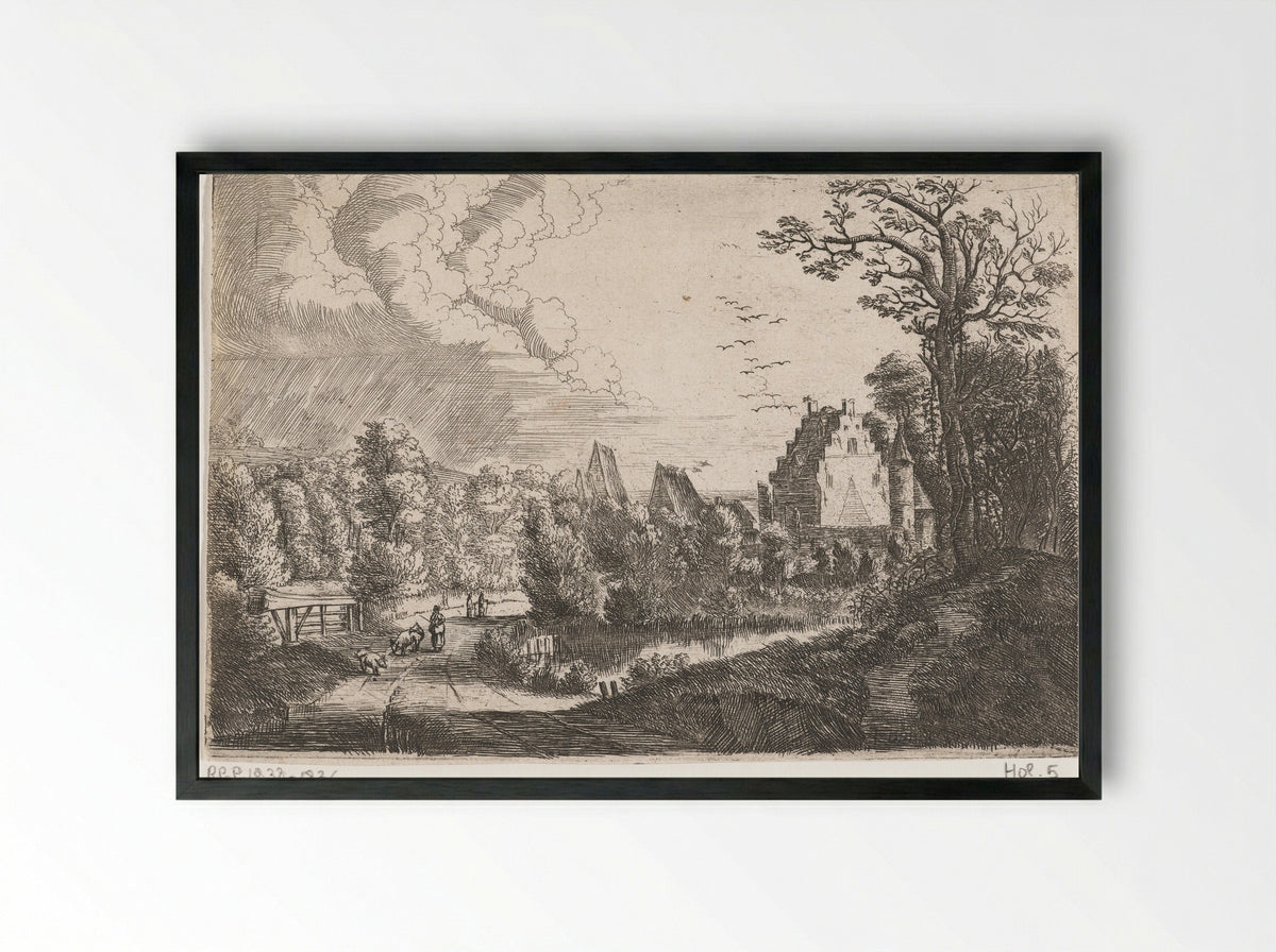 Landschap met een kasteel - Jean Baptiste Bonnecroy - Framed Print Black