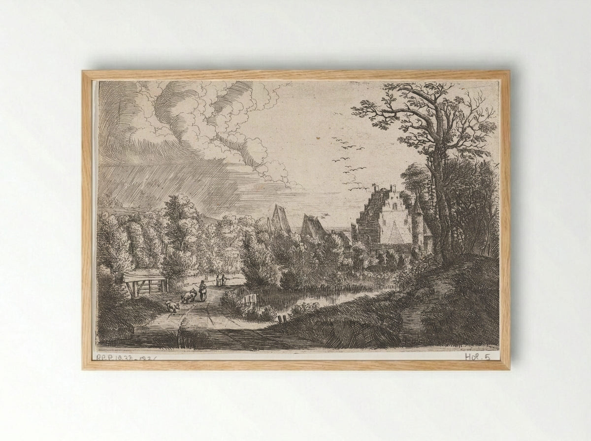 Landschap met een kasteel - Jean Baptiste Bonnecroy - Framed Print Wood