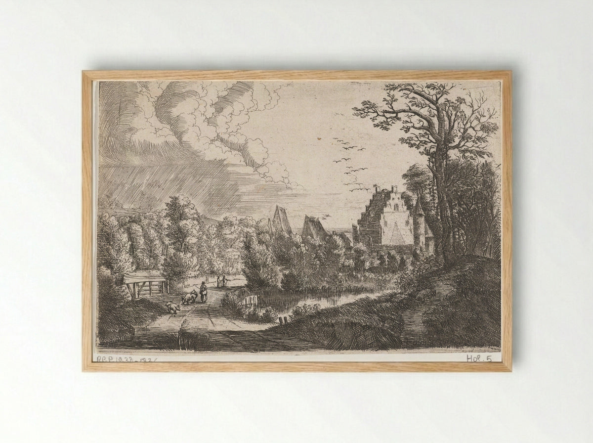 Landschap met een kasteel - Jean Baptiste Bonnecroy - Framed Print Wood