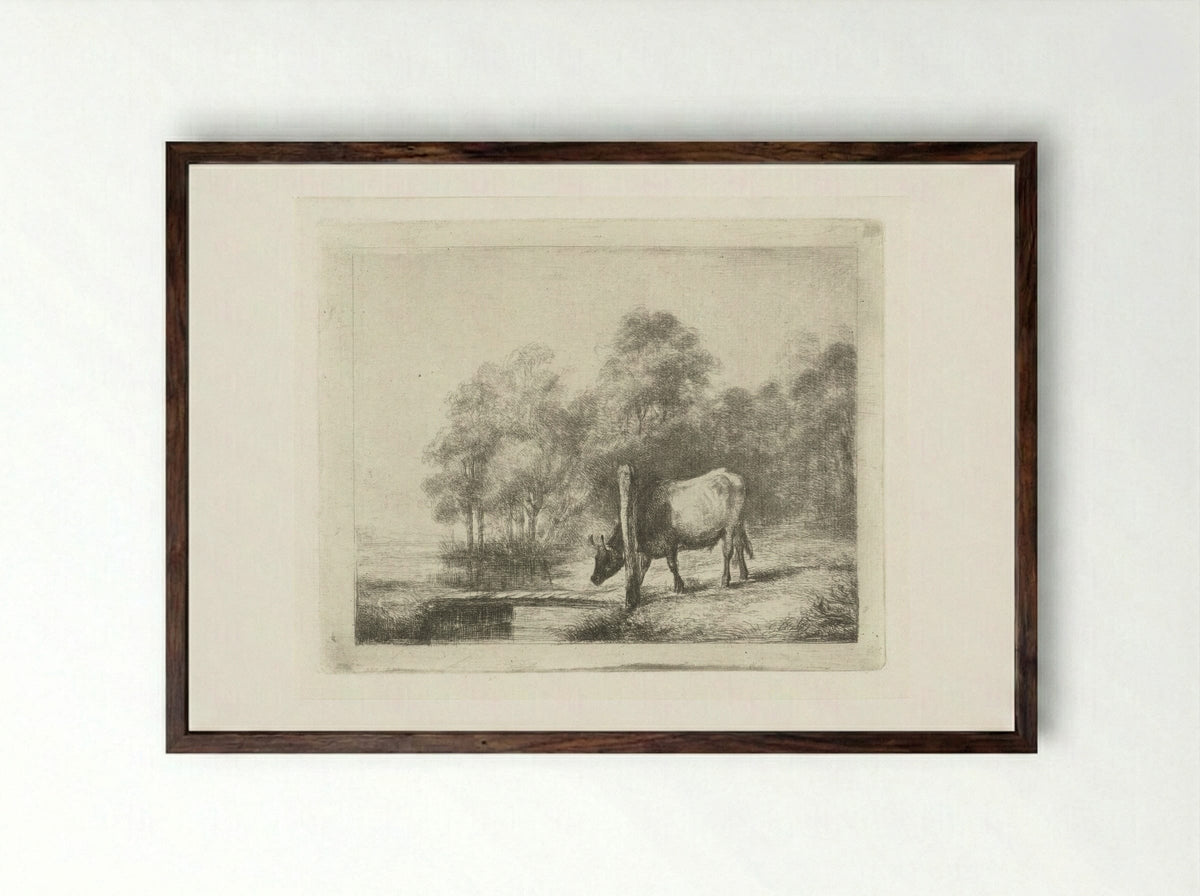 Landschap met een koe naast een sloot - Antonie Franciscus Dona - Framed Print Dark Wood