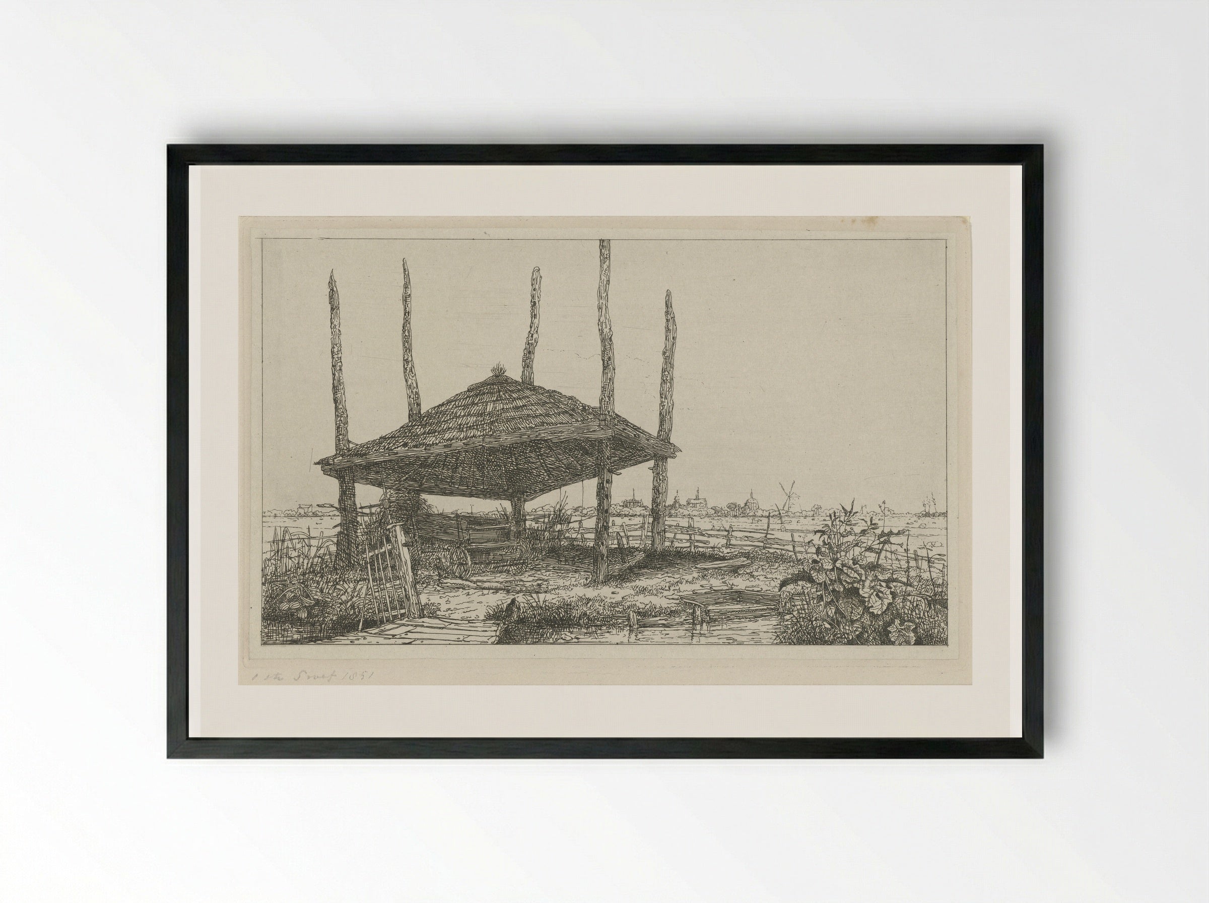 Landschap met een lege hooiberg - Jacobus Ludovicus Cornet - Framed Print Black