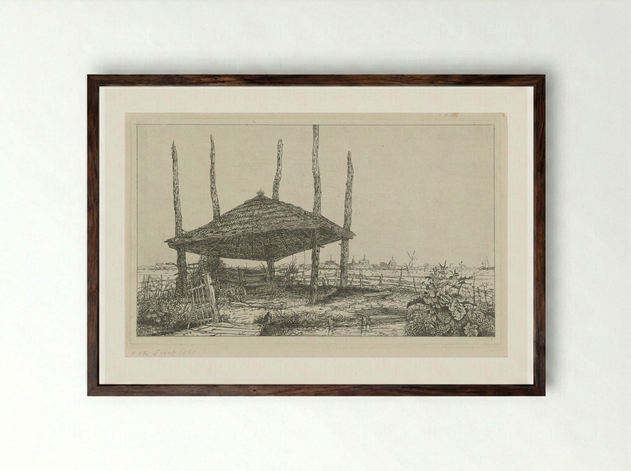 Landschap met een lege hooiberg - Jacobus Ludovicus Cornet - Framed Print Dark Wood