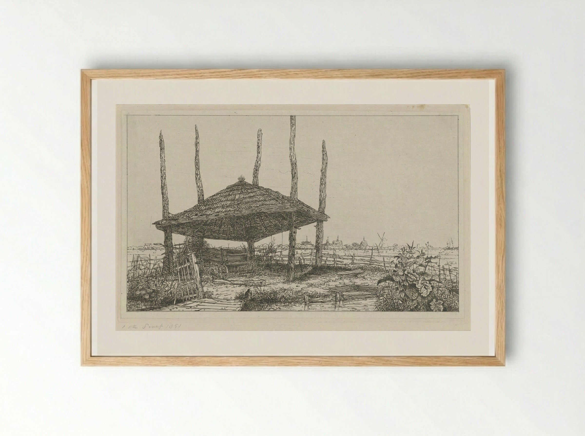 Landschap met een lege hooiberg - Jacobus Ludovicus Cornet - Framed Print Wood