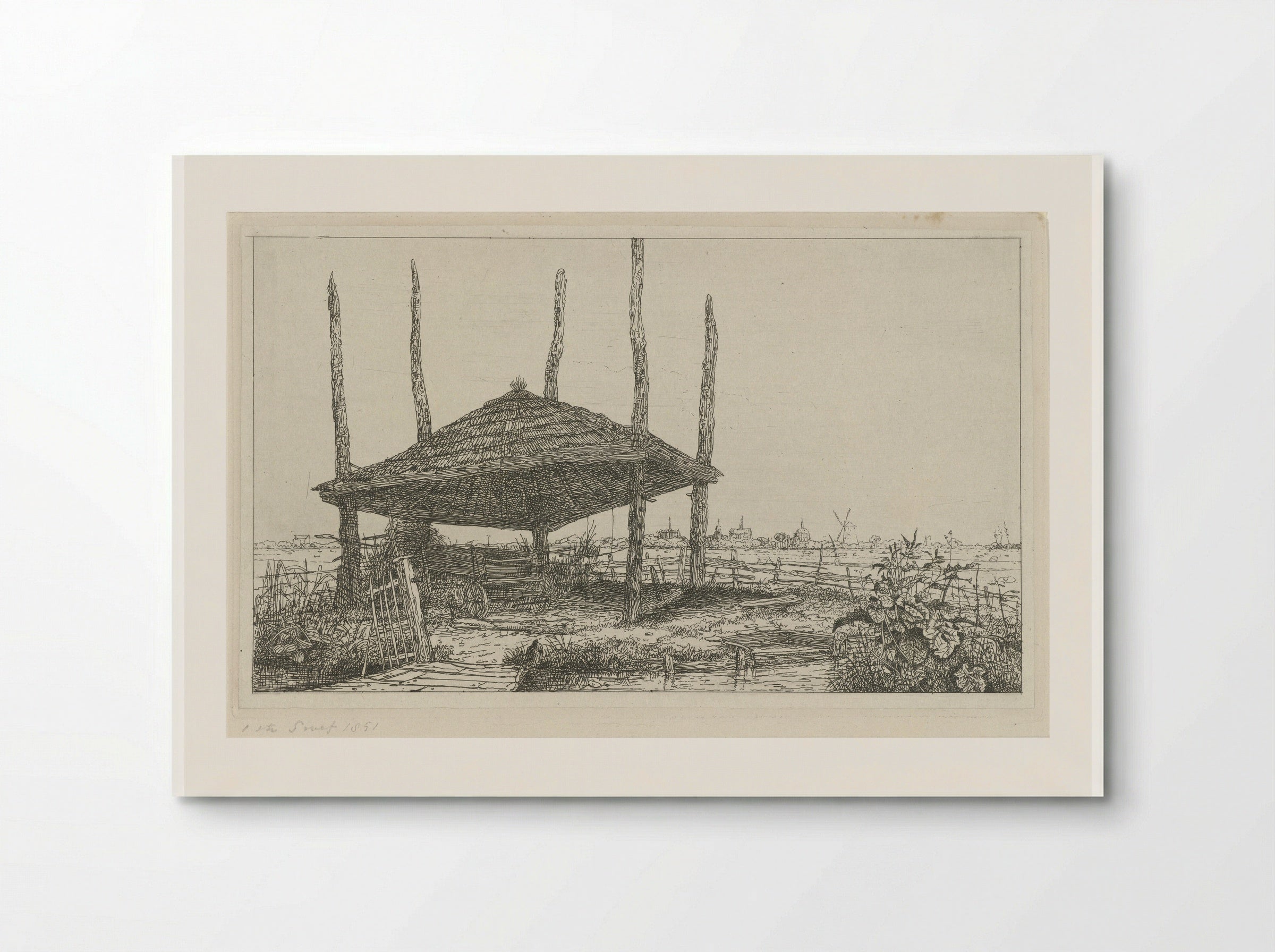 Landschap met een lege hooiberg - Jacobus Ludovicus Cornet - Poster