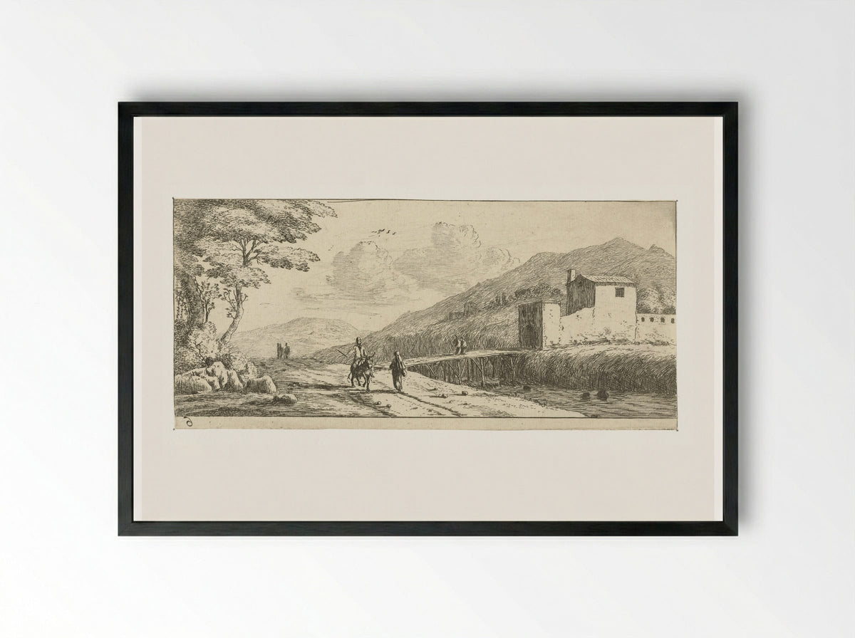 Landschap met een man op een ezel - Reinier Nooms - Framed Print Black