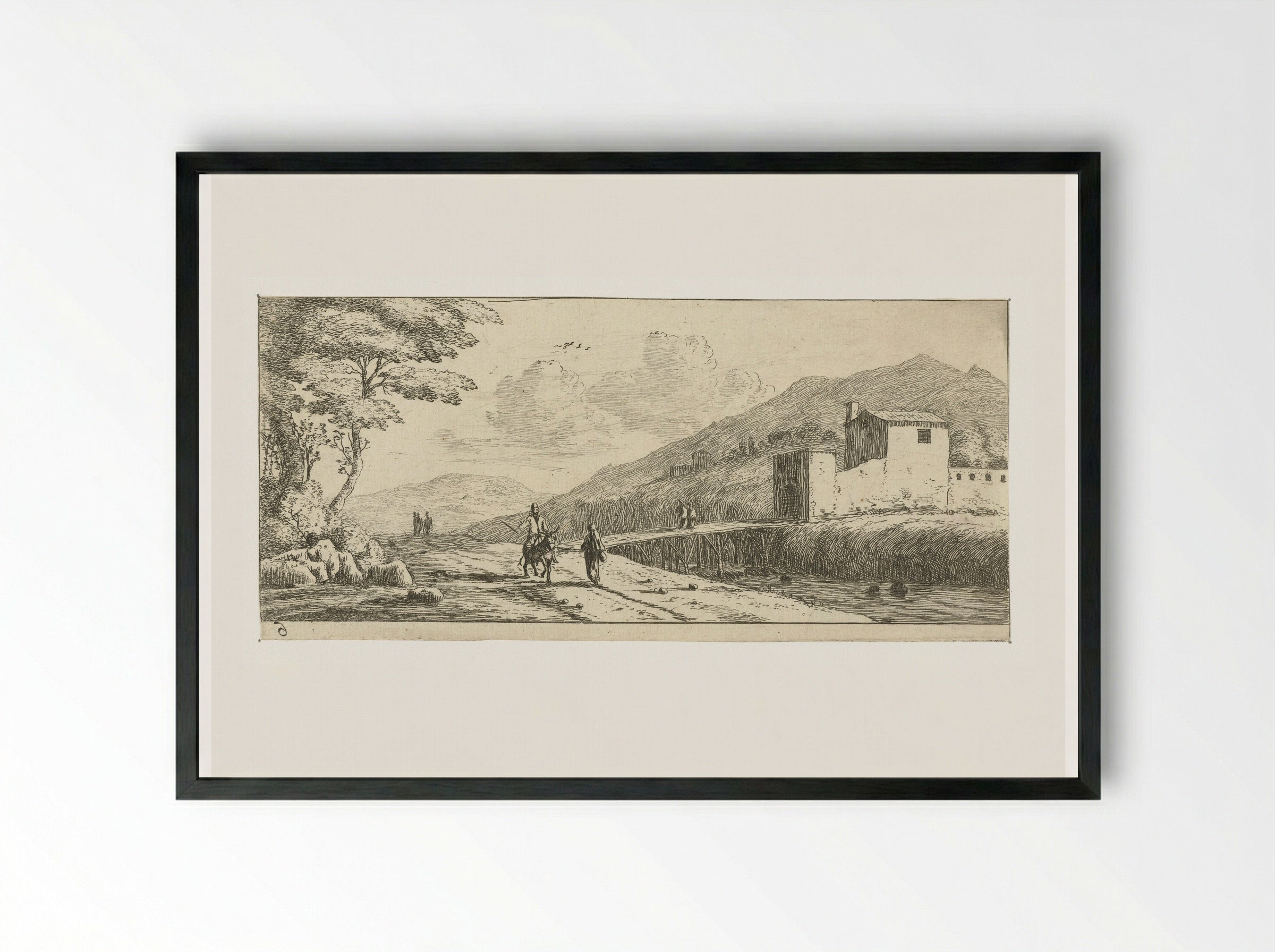 Landschap met een man op een ezel - Reinier Nooms - Framed Print Black