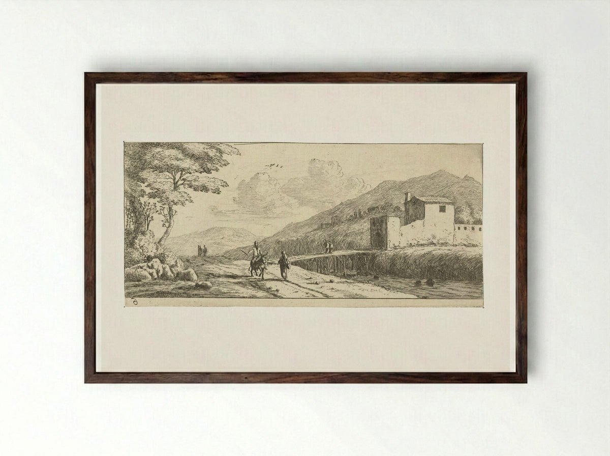 Landschap met een man op een ezel - Reinier Nooms - Framed Print Dark Wood