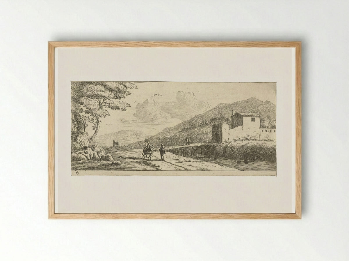 Landschap met een man op een ezel - Reinier Nooms - Framed Print Wood