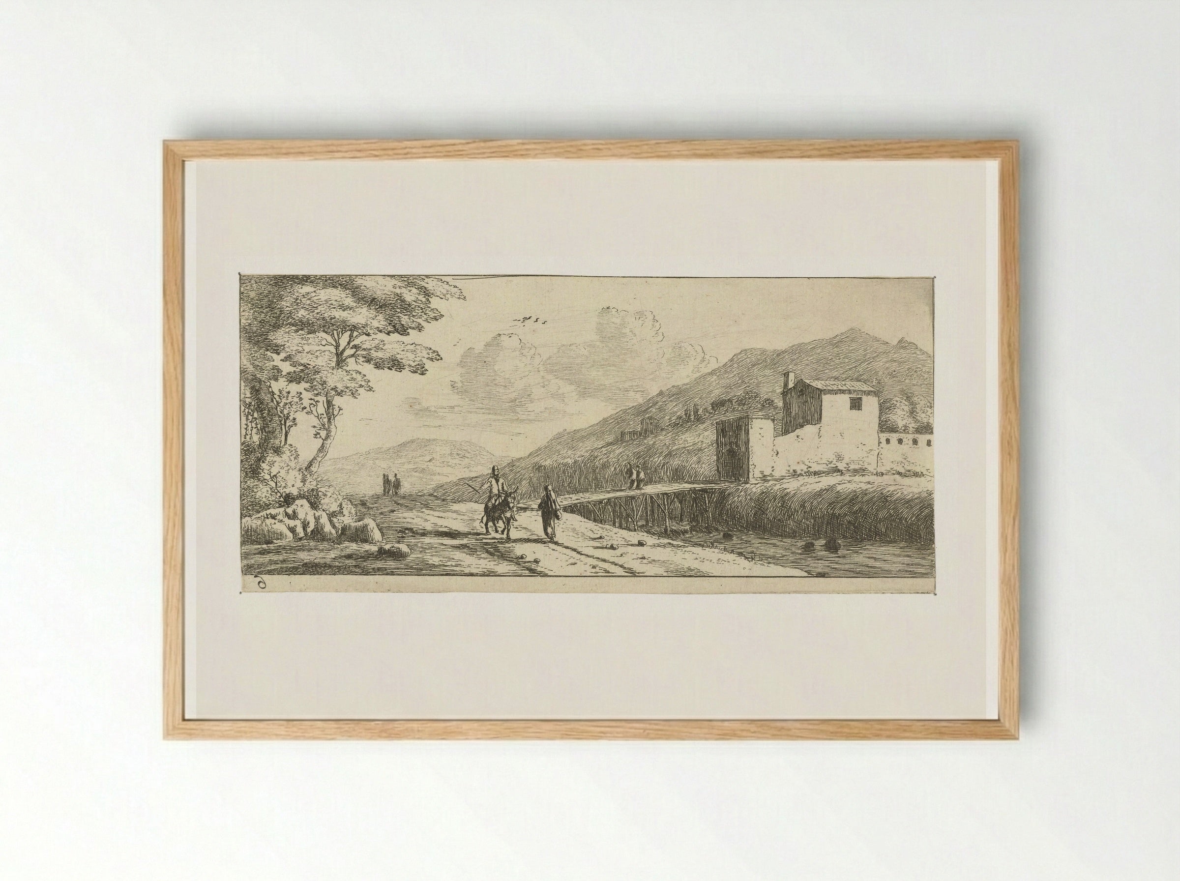 Landschap met een man op een ezel - Reinier Nooms - Framed Print Wood