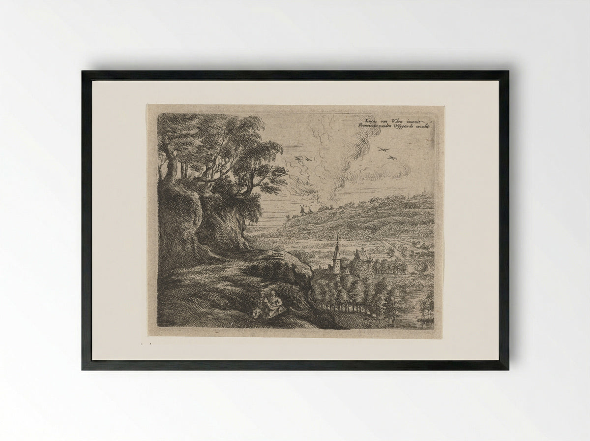 Landschap met een man, vrouw en kind - Philips Augustijn Immenraet - Framed Print Black