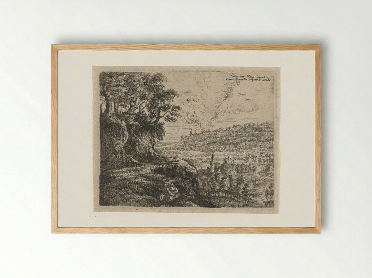 Landschap met een man, vrouw en kind - Philips Augustijn Immenraet - Framed Print Wood