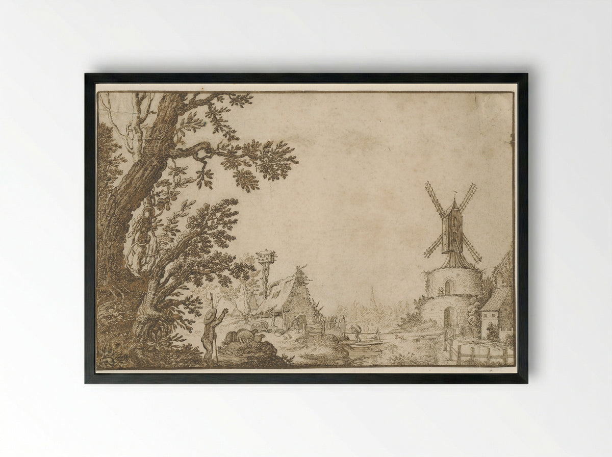 Landschap met een molen op een bolwerk - Herman Breckerveld - Framed Print Black