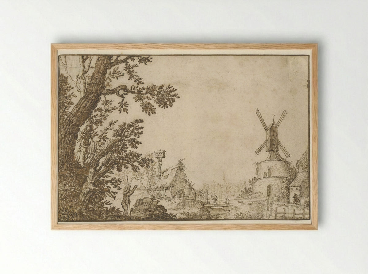 Landschap met een molen op een bolwerk - Herman Breckerveld - Framed Print Wood