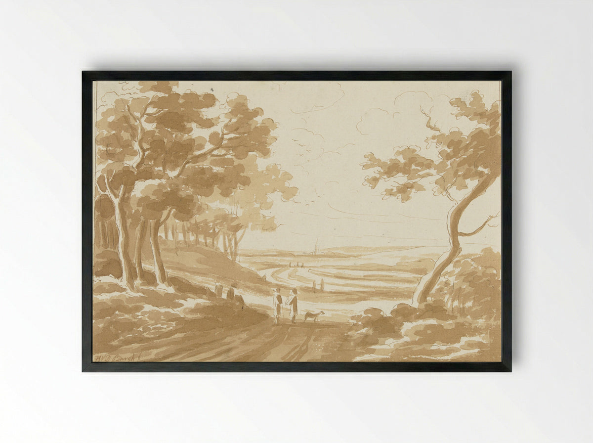 Landschap met een pad waarop mensen lopen - Hendrik van der Burgh - Framed Print Black